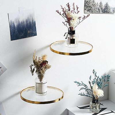 Wall Mounted Glass Shelf Golden Iron For Home Display Decoration Accessories
