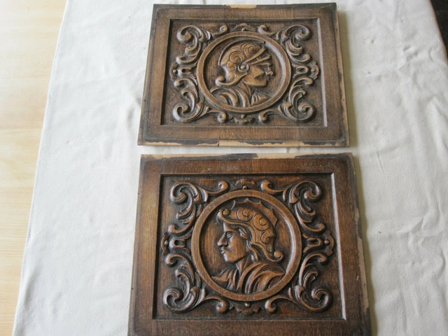 fantastic pair off carved panels: antiques french wood carving   gotic style