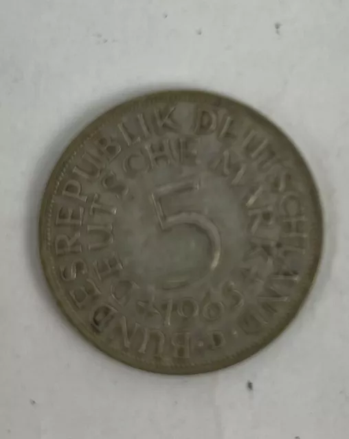 1965 D Germany 5 Mark Silver Coin