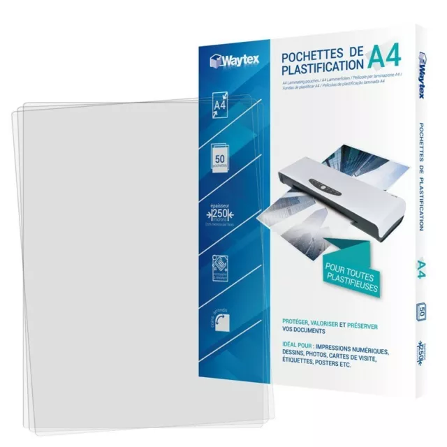 50 pochettes de plastification A4 -125 microns - Waytex