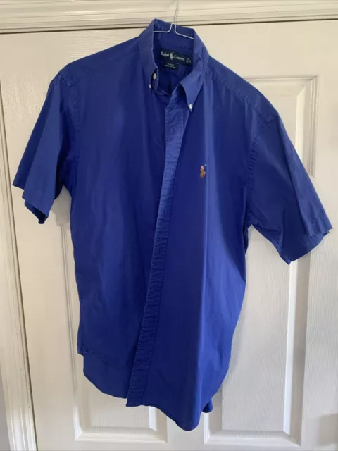 Ralph Lauren Men's Medium Blue Blake Short Sleeve Button Down With Pony Logo