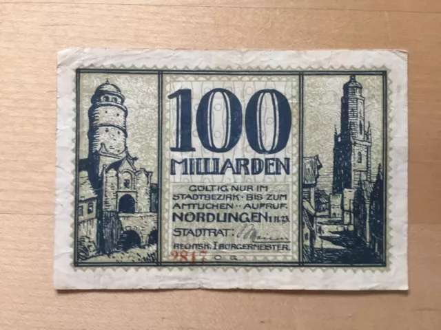 NÖRDLINGEN: 100 Milliarden Mark vom  1.11.1923