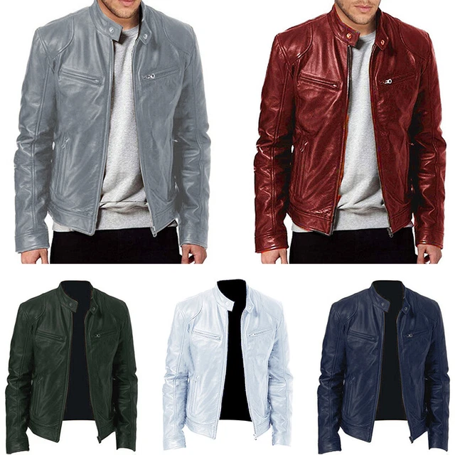 Cappotto Racer PU Giacca Biker Casual Vera Pelle Slim Caffè Vintage Da Uomo Fit Invernale