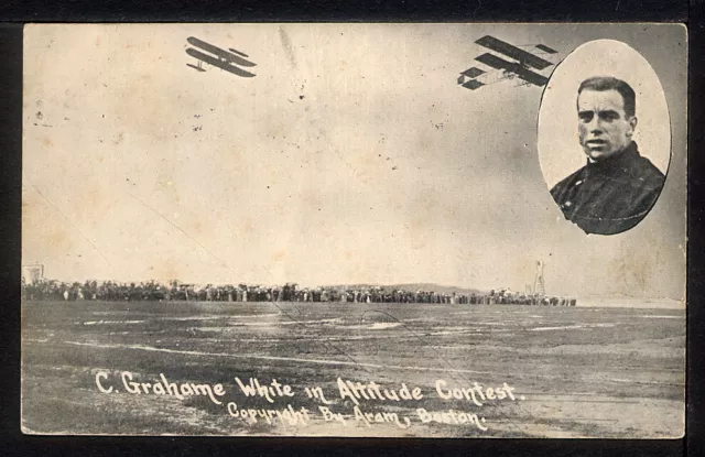 1910 GRAHAME WHITE IN ALTITUDE CONTEST Harvard Boston Aero Meet Postcard