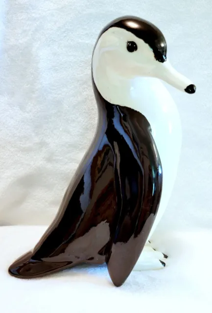 Penguin Figurine Ceramic Bisque Large Hand Painted 10" preowned see pictures