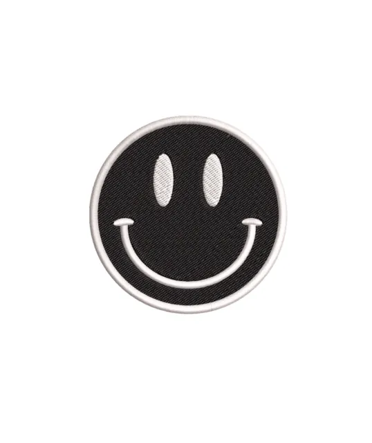 Smiley Face Happy Black Embroidered Custom Patch 2.5in; CHOOSE Iron-on, JHook