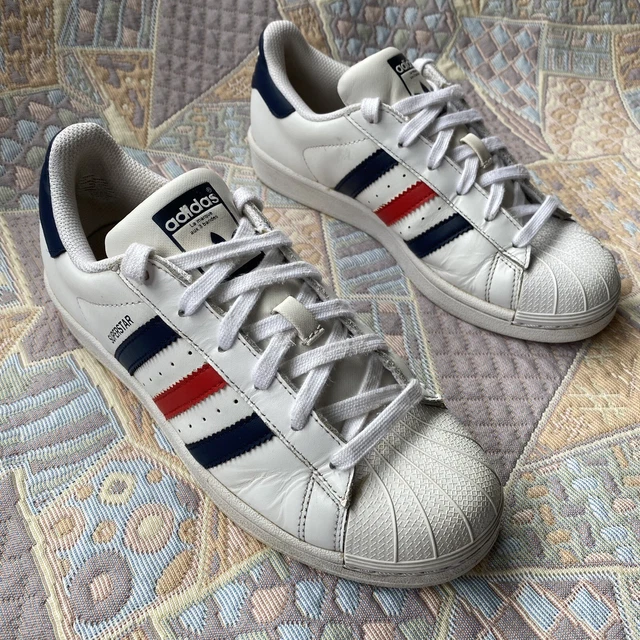 ADIDAS SUPERSTARS SIZE UK 5 White Leather Burgundy Red Suede