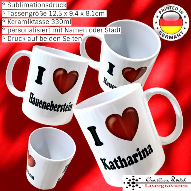 Tasse mit Namen oder Motiv I ❤ Love Text Herz Design Liebe Stadt personalisiert 2