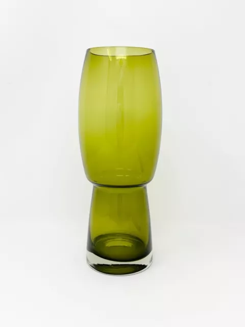 Riihimaki Riihimaen Lasi Oy Art Glass Vase Olive Green 10" Tall Vintage Finland