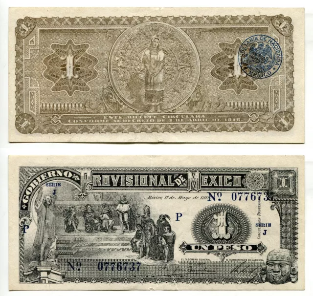Mexiko / Mexico 1 Peso 1.5.1916 Gobierno Provisional Serie J, Erhaltung II  RAR!