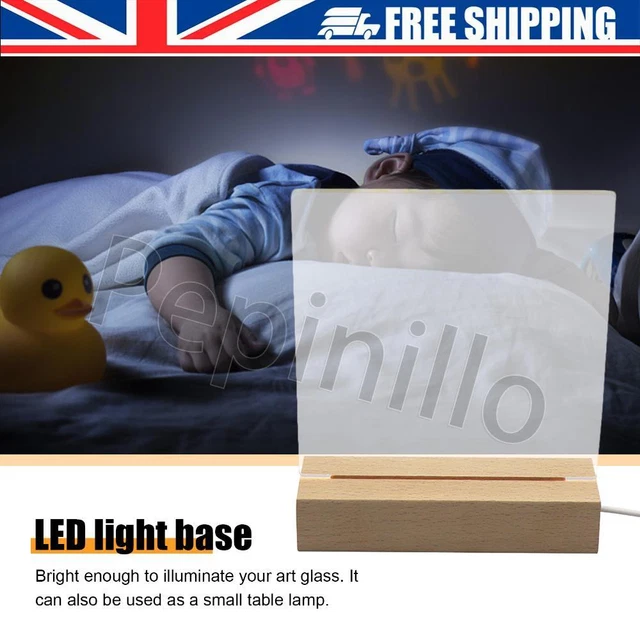 UK LED WOOD Display Base-Rectangle Acrylic Light Plate Base for Acrylic ...