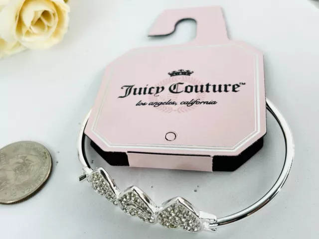 JUICY COUTURE SILVER Tone Crystals Pave Heart Logo Bangle Bracelet $25. ...