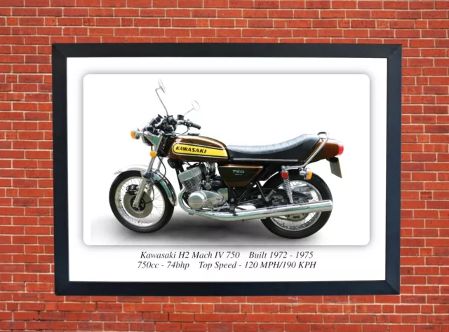 Kawasaki H2 Mach IV 750 A3 Size Print Poster on Photographic Paper 17 x 12 Inch