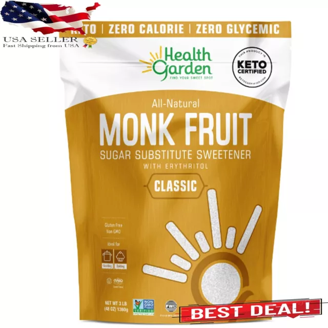 Health Garden, Keto Certified,Natural Monk Fruit Sugar Substitute Sweetener,3 lb