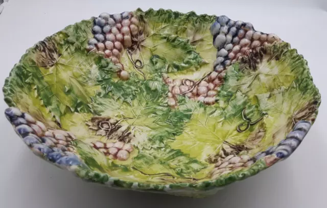 Grande Coupe A Fruits Ceramique Barbotine Raisin Et Feuilles Whatt's V.cadeaux