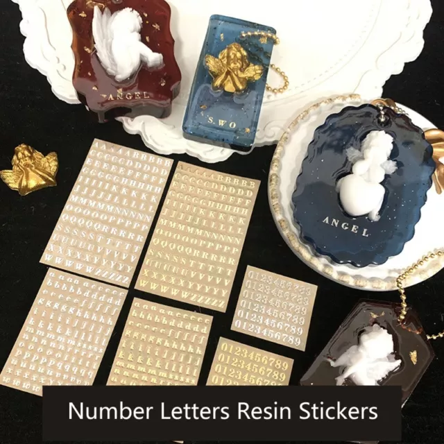 5 pegatinas decorativas de resina brillante letras del alfabeto números
