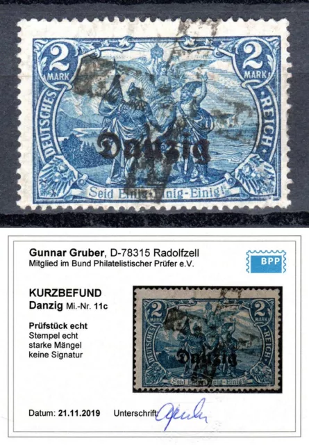 Freie Stadt Danzig 1920 Mi.11c gestempelt geprüft Kurzbefund BPP Aufdruck 1-15