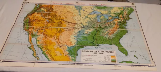 Vintage Land & Water  Routes Denoyer-Geppert Book Fold-Out To Wall 43 X 33 Map