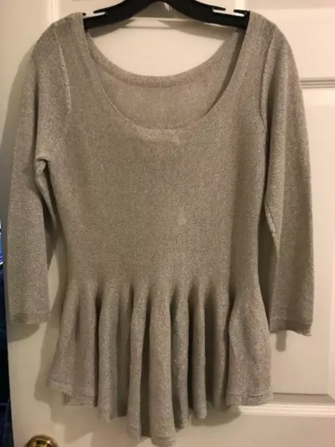 PHILOSOPHY Womens Silver/Gray Shimmer Knit Peplum Top Size M  NWT RRP $58 2