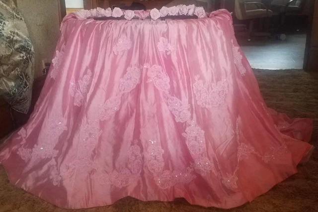 Brown Bassinet . Princes Kleinfeld dip dyed Pink Wedding Gown skirt Beautiful !
