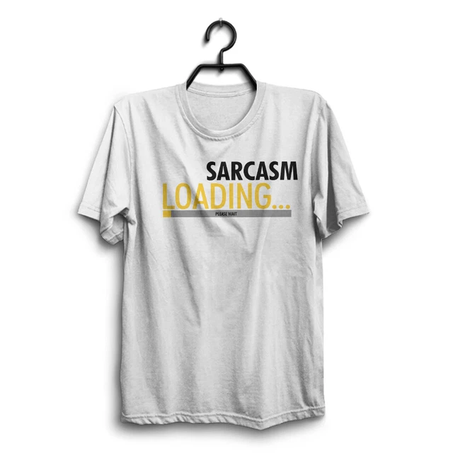 T-shirt bianca SARCASM LOADING da uomo compleanno divertente novità scherzo maglietta abbigliamento