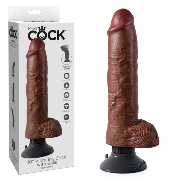 Sexy Fallo_Vibrator realistico 10 Vibrating Cock Balls Brown Dong Real Penis