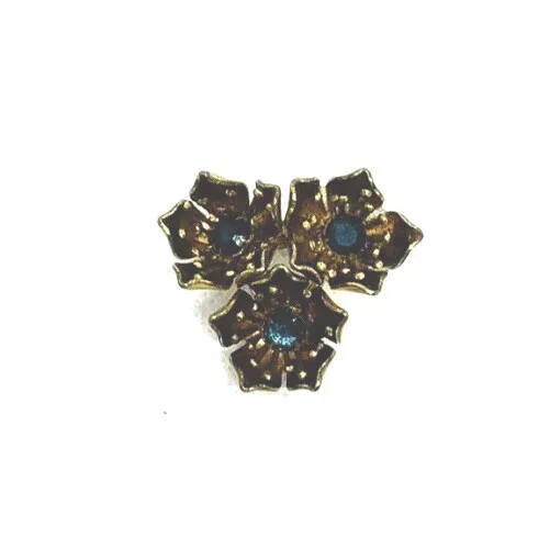 Flower Brooch Cluster Blue Rhinestones Gold Tone Czechoslovakia Signed Pin Vtg 3