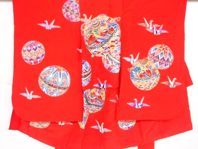 46166# Japanese Kimono / Antique Kimono For Girls / Origami Cranes With Mari Bal