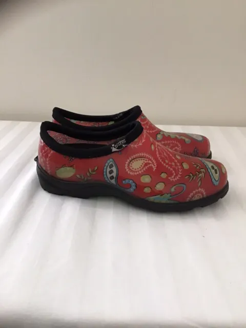 Sloggers Women's Rain Garden Waterproof Slip-On Shoes Red Paisley Print Sz 6