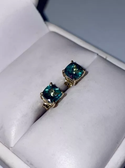 ESTATE Solid 14K Gold Natural Fancy-Cut Green Tourmaline Stud Earrings Set