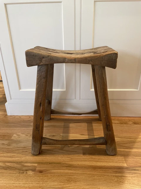 19th Century RUSTIC CHINESE Elm Wooden STOOL