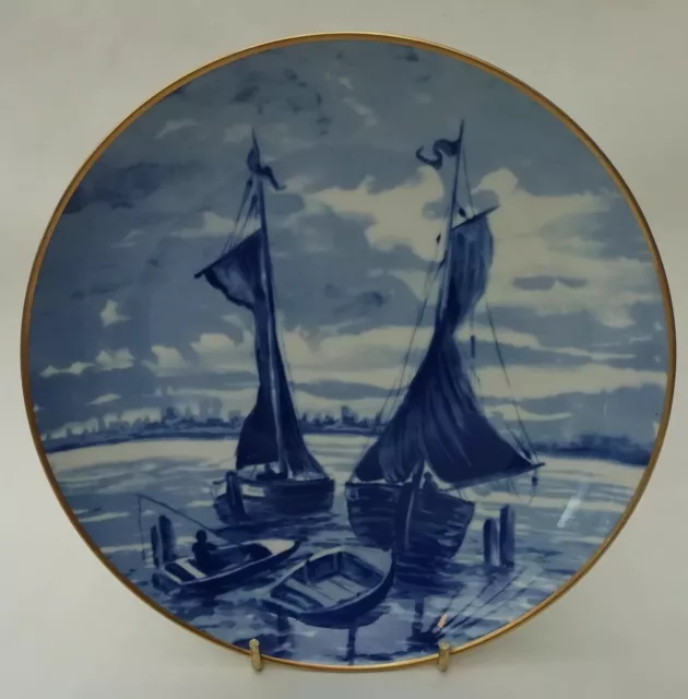 Wallendorf GDR East Germany Echt Kobalt Blue Boats Vintage Decorative Plate