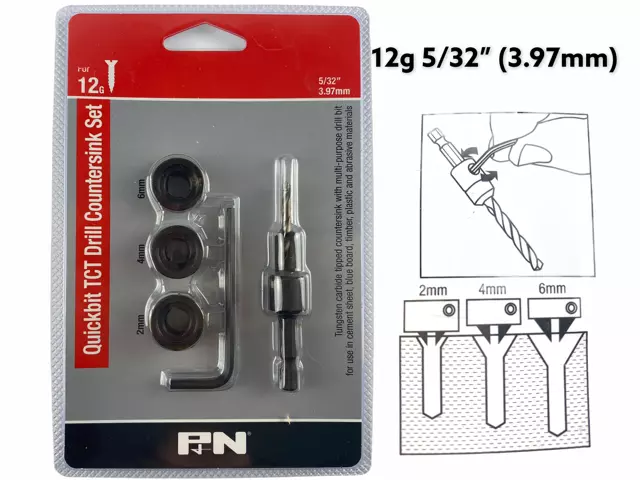 Quickbit TCT Countersink Set 9/64, 5/32” or 3/16” Drill Bit Tungsten Carbide PN 3