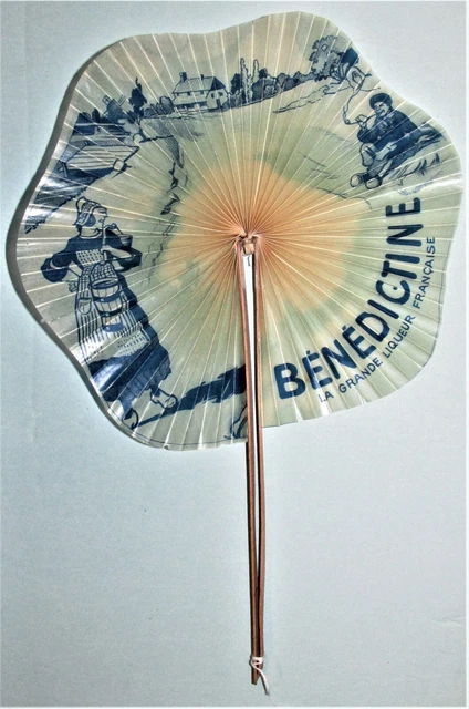 Vintage Hand Fan for Benedictine w/ Dutch scenes on oil paper