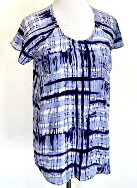 Nic + Zoe SILK  Blue Short Sleeve Tunic Top. NWT Size XS Retail $128 Price $45