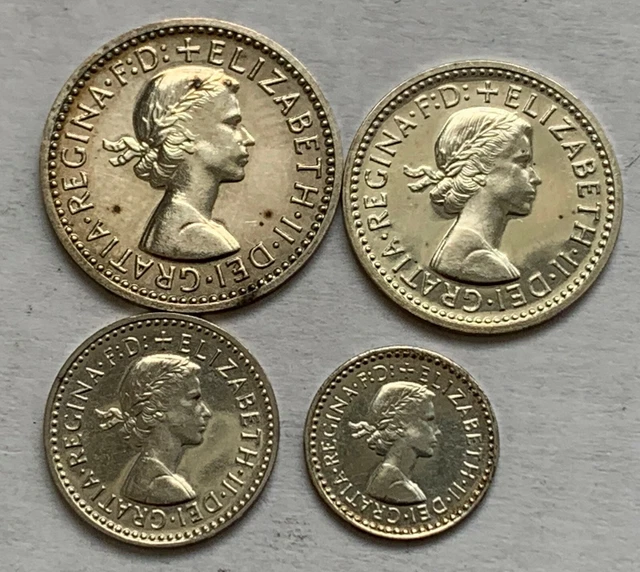 Great Britain 4 Maundy Silver Prooflike Coins 1963