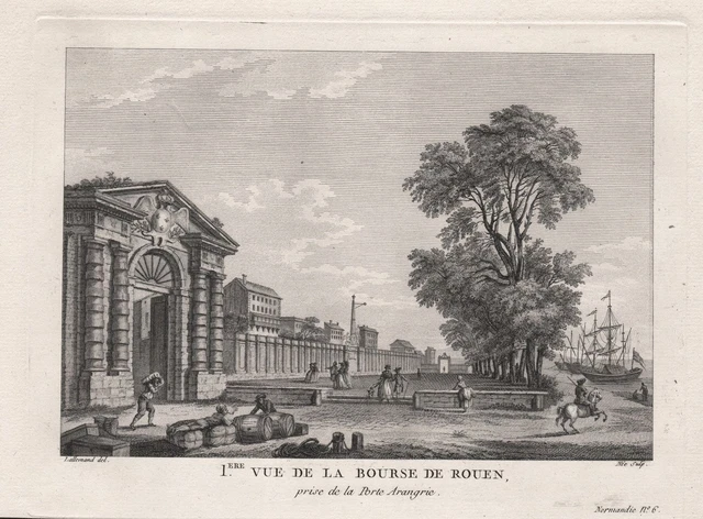 Rouen Bourse Seine-Maritime vue estampe gravure engraving Kupferstich 1780