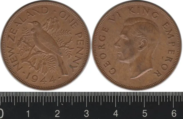 New Zealand: 1944 One Penny KGVI 1d copper aUNC
