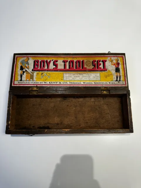 Antique Wooden Toy Box The Ivy ‘Boys Tool Set’ W. Kent & Co. Vintage 1940 / 50