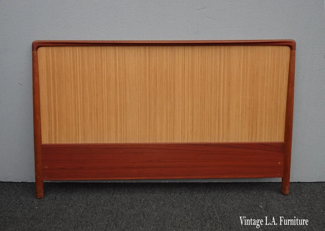 Vintage Mid Century Modern Walnut Rattan Full Queen Brown Headboard 57.5" Wide