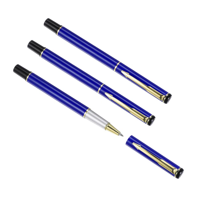3Pcs Metal Ballpoint Pen Medium Point 1mm Black Ink Ball Pens Dark Blue Gold