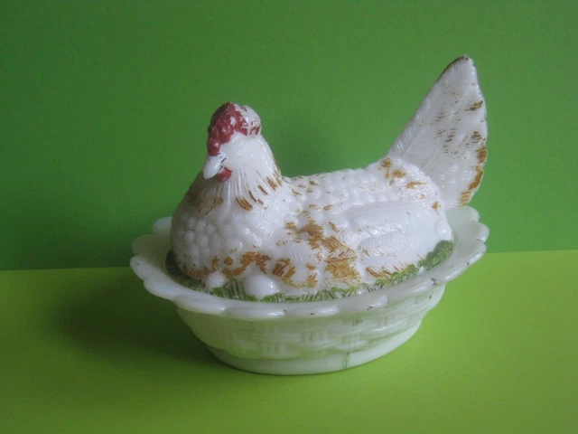 Bonbonnière sucrier COQ opaline blanche et noire, no poule, Vallérysthal - Vendu