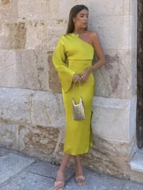 Mustard satin dress zara deals