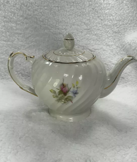 Ellgreave Wood & Sons Ironstone Teapot Yellow & Pink Roses with Gold Trim