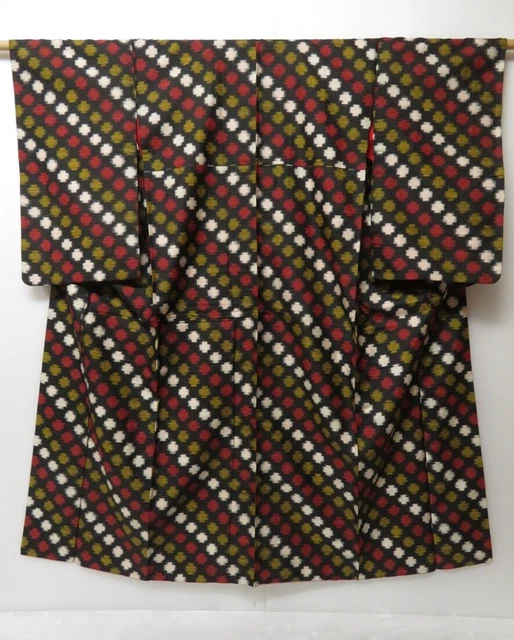 0603T04z730 Vintage Japanese Kimono Silk MEISEN KOMON Black