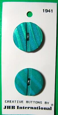 (2) Vintage Jhb 7/8" Iridescent Green Blue Plastic 2-Hole Buttons Noc -J824