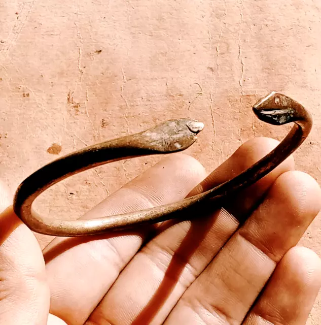 A Genuine Rare Ancient Viking Bracelet Bronze Snake  Artifact Authentic Antique