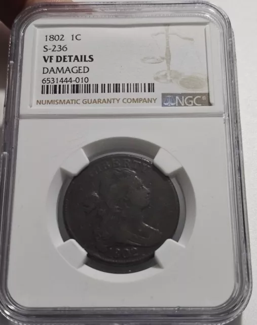 1802-P Philadelphia Draped Bust Large Cent S-236 NGC VF Very Fine Details Damage