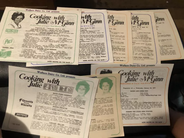 8 X Original, Vintage Wallace Dairy ‘Cooking With Julie McGinn’ Cooking Recipes