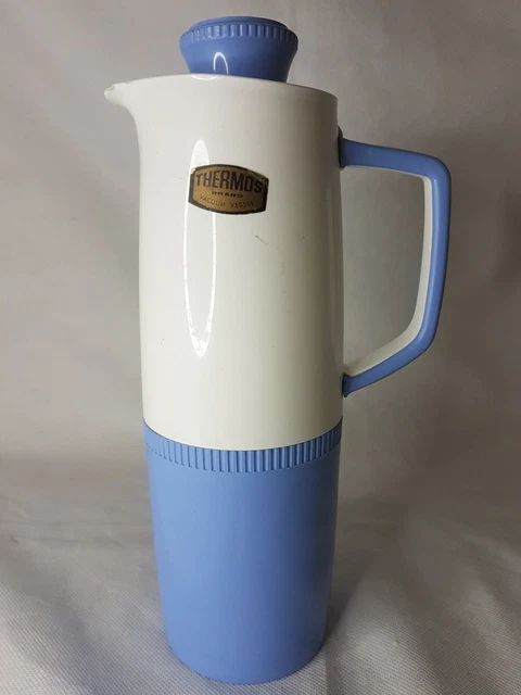 Flacone brocca isolata Thermos blu e bianco caravan vintage VW tè caffè oggetto di scena raro
